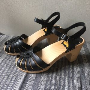 Swedish Hasbeens Fredrica Black High Heel Clogs 8
